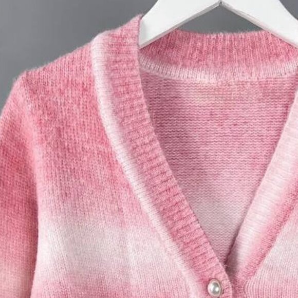 Pink Ombre Button Front Fuzzy Knit Cardigan - Picture 3 of 3